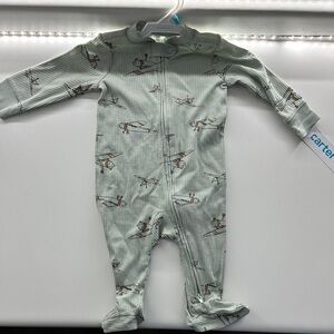 Carter's Mint Green Footed One Piece with Airplane Design